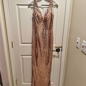 Sequin Evening Gown in Rose Gold